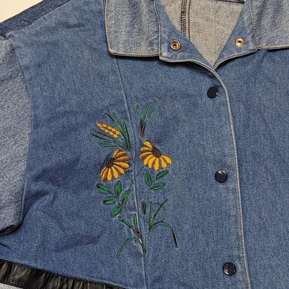 Vintage Patchwork Denim Jean Colour  Block Jacket Embroidered Daisy Woman L - Picture 6 of 10